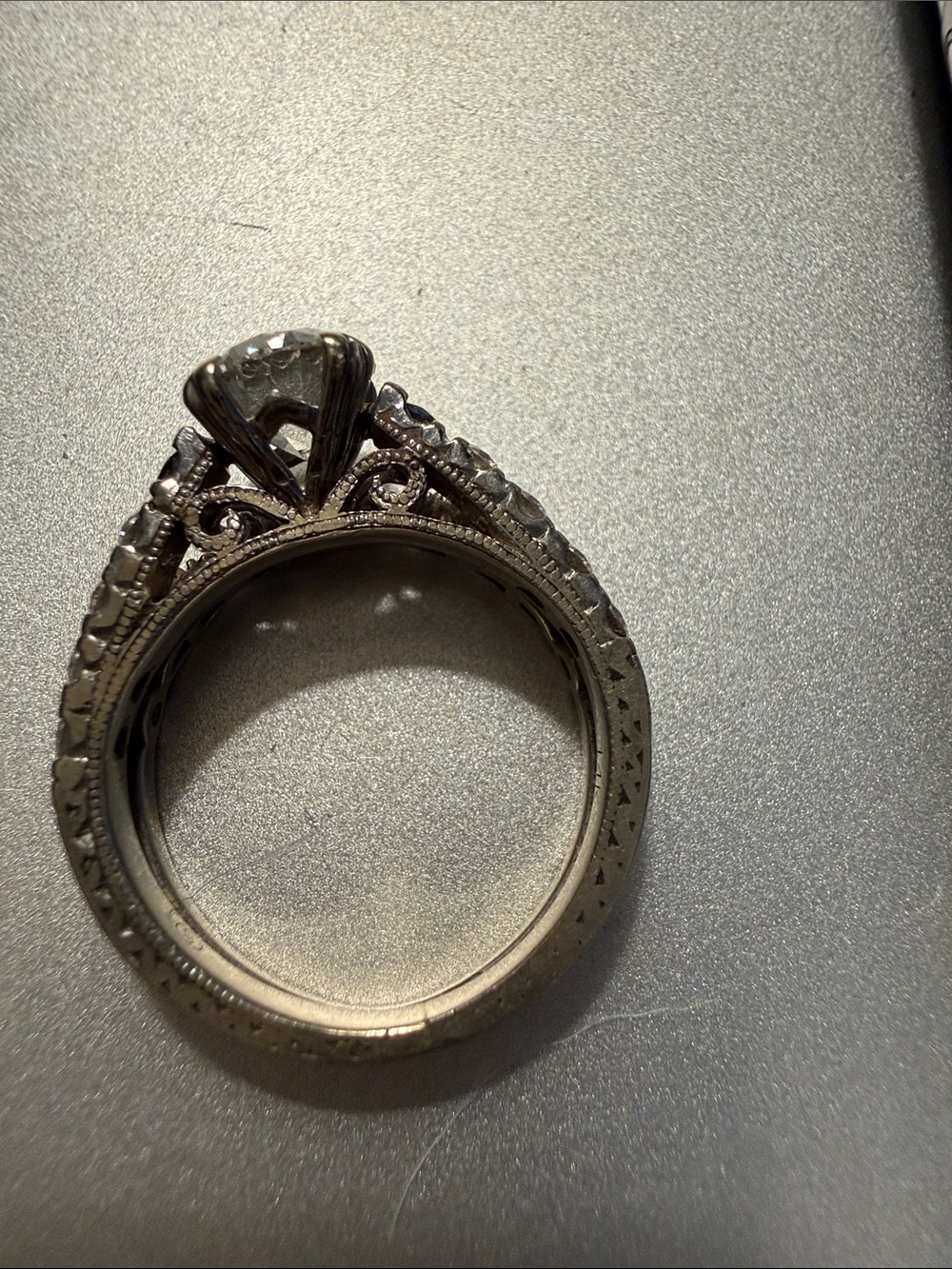 Vintage-Insp 1.04 ct center stone, sapphire/diamond acc. wedding Ring Set 3, Gia - Picture 2 of 4